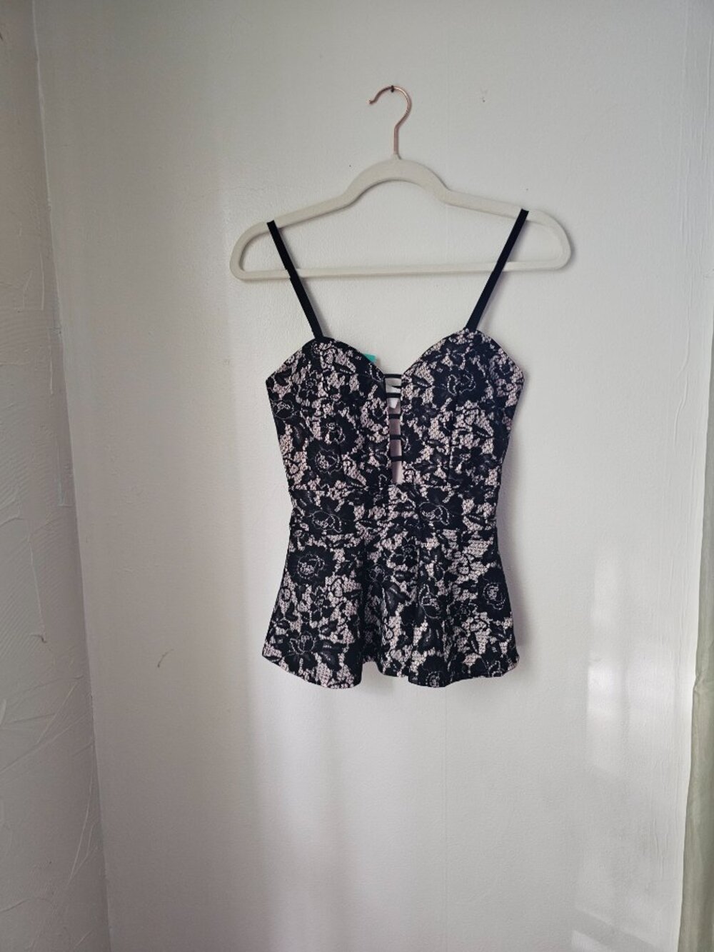 January 7 black lace plum bustier top